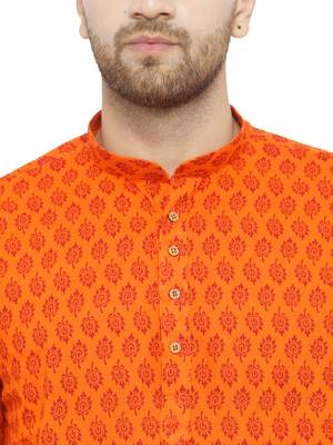 Orange printed cotton men-kurtas 4