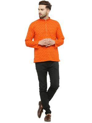 Orange printed cotton men-kurtas 5