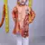 Orange printed cotton silk boys kurta pyjama