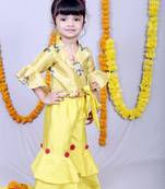 Yellow embroidered cotton silk kids tops