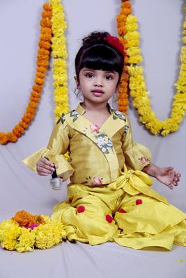Yellow embroidered cotton silk kids tops 2