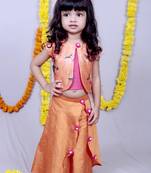 Orange embroidered cotton silk kids tops