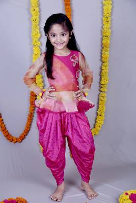 Pink woven cotton silk kids tops 1
