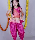 Pink woven cotton silk kids tops