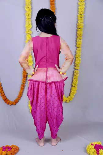 Pink woven cotton silk kids tops