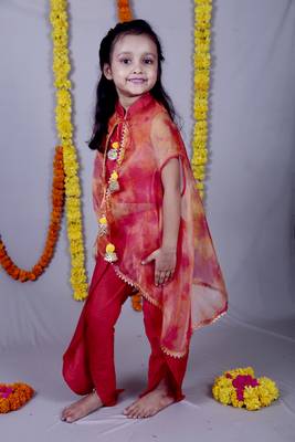 Red woven cotton silk kids tops 2