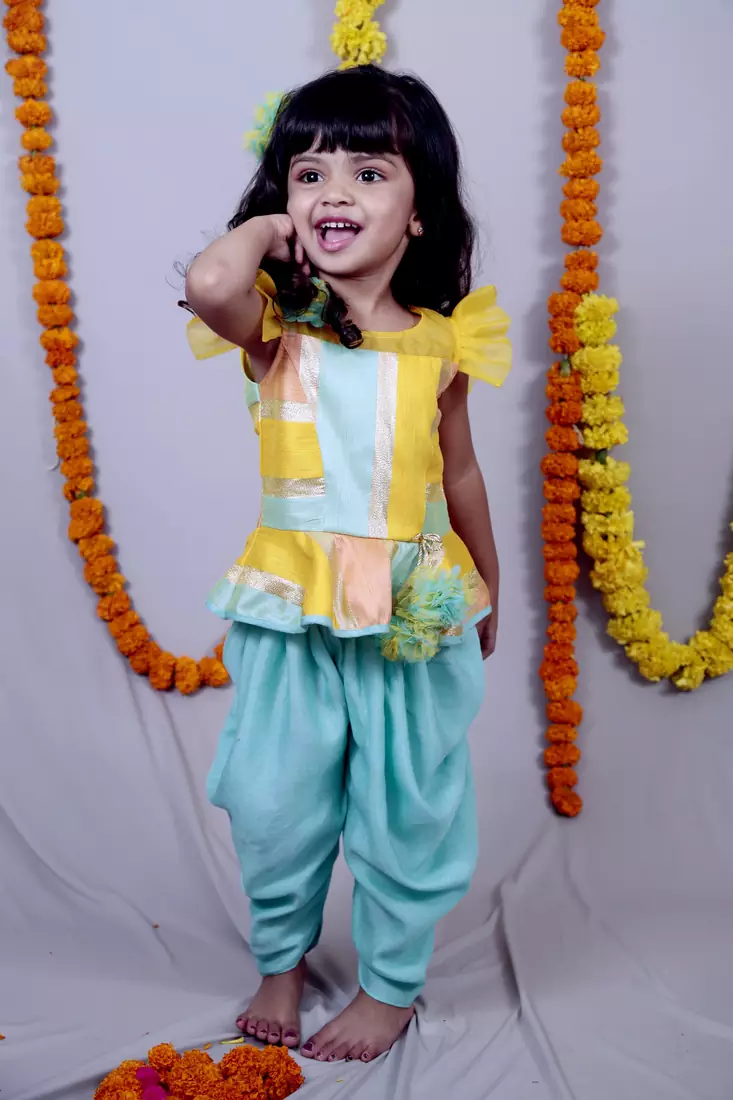 Multicolor woven cotton silk kids tops