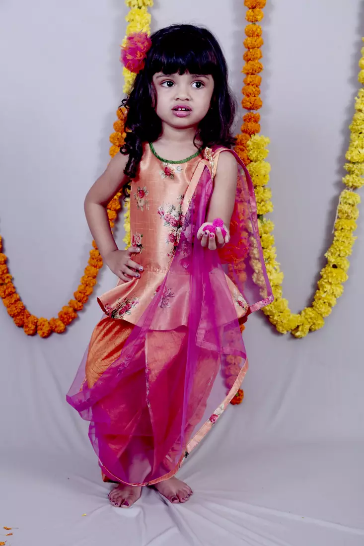 Orange woven cotton silk kids tops
