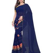 Blue Embroidered Georgette Saree With Blouse