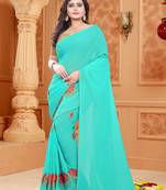 Turquoise Embroidered Georgette Saree With Blouse