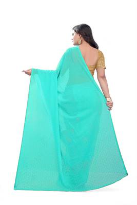 Turquoise Embroidered Georgette Saree With Blouse 5