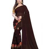 Brown Embroidered Georgette Saree With Blouse