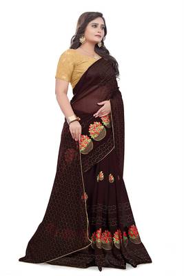 Brown Embroidered Georgette Saree With Blouse 3