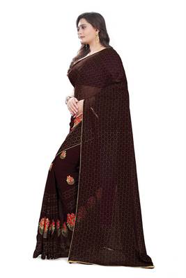 Brown Embroidered Georgette Saree With Blouse 4