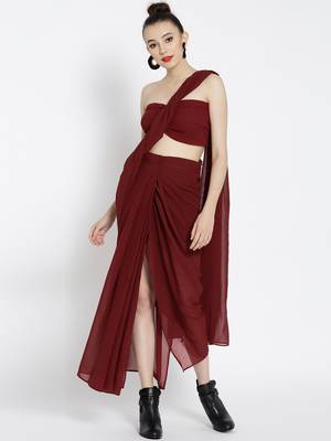 Maroon Ready To Wear Saree Poly Georgette saree 1