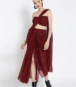 Maroon Ready To Wear Saree Poly Georgette saree