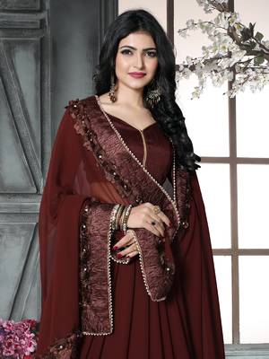 Brown embroidered georgette saree with blouse 4