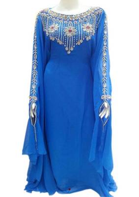 Blue georgette embroidered zari work islamic kaftans 1