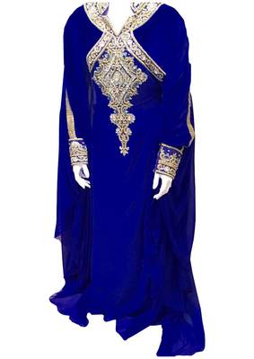 Blue georgette embroidered zari work islamic kaftans 1