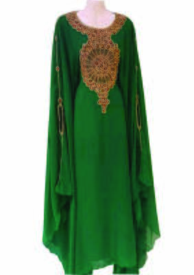 Green georgette embroidered zari work islamic kaftans 1