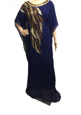 Navy blue georgette embroidered zari work islamic kaftans 1