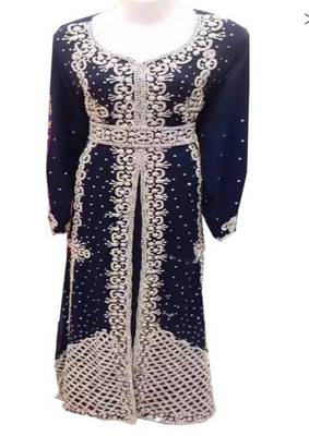 Navy blue georgette embroidered zari work islamic kaftans 1