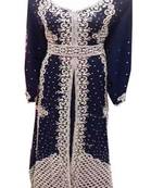 Navy blue georgette embroidered zari work islamic kaftans