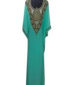 Sea green georgette embroidered zari work islamic kaftans