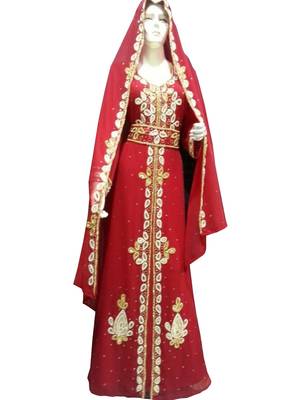 Red georgette embroidered zari work islamic kaftans 1