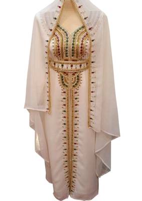 White georgette embroidered zari work islamic kaftans 1