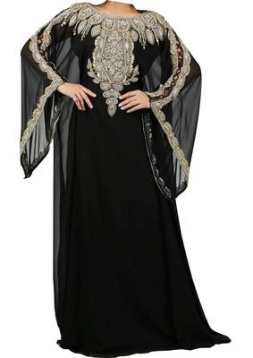 Black georgette embroidered zari work islamic kaftans 1