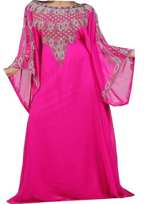 Pink georgette embroidered zari work islamic kaftans 1