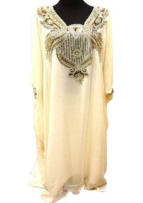 White georgette embroidered zari work islamic kaftans 1