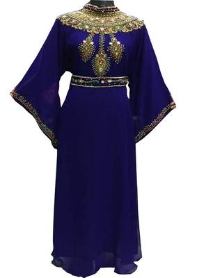 Navy blue georgette embroidered zari work islamic kaftans 1