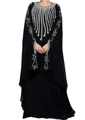 Black georgette embroidered zari work islamic kaftans 1