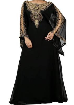 Black georgette embroidered zari work islamic kaftans 1