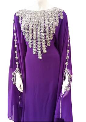 Purple georgette embroidered zari work islamic kaftans 1