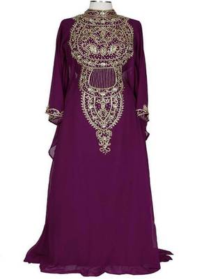 Wine georgette embroidered zari work islamic kaftans 1
