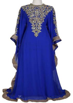 Blue georgette embroidered zari work islamic kaftans 1