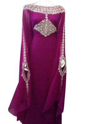 Wine georgette embroidered zari work islamic kaftans 1