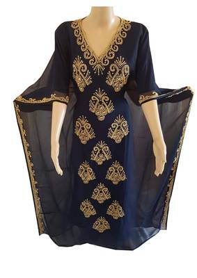 Navy blue georgette embroidered zari work islamic kaftans 1