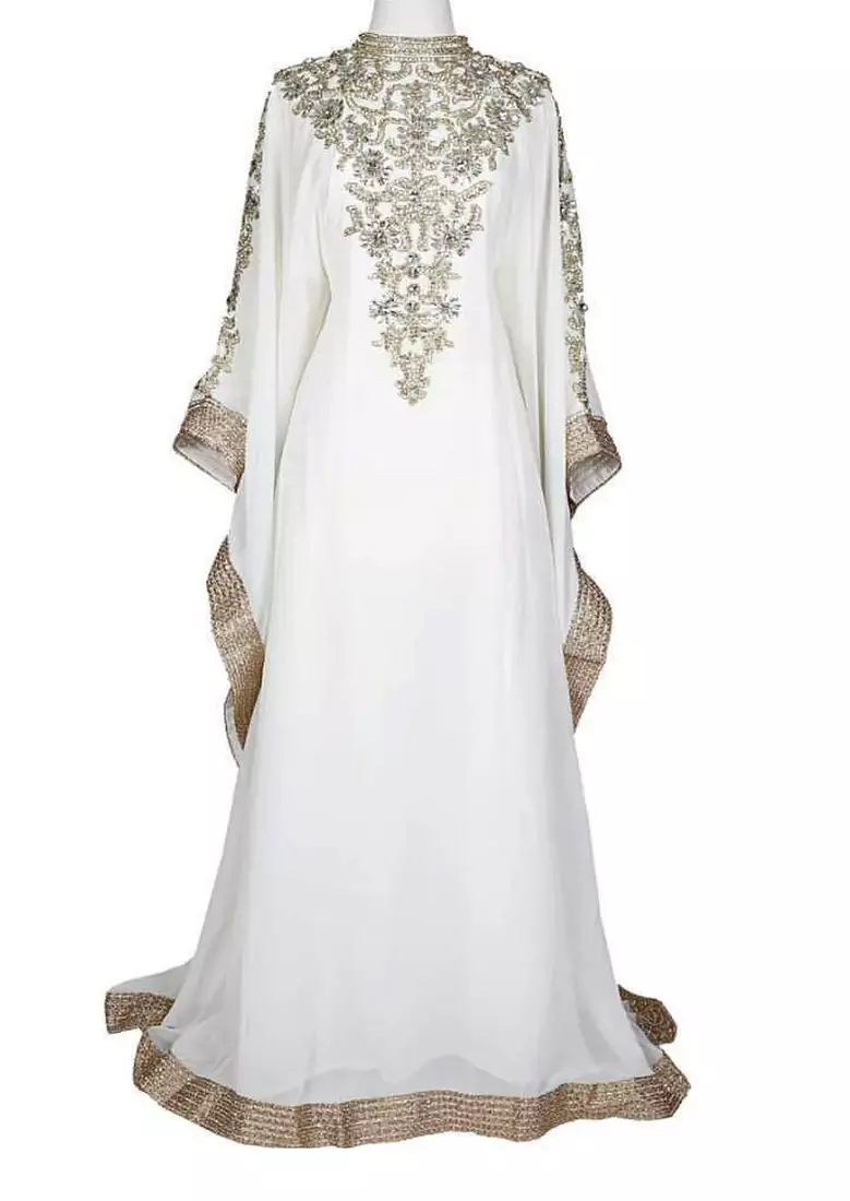 White georgette embroidered zari work islamic kaftans