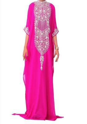 Pink georgette embroidered zari work islamic kaftans 1