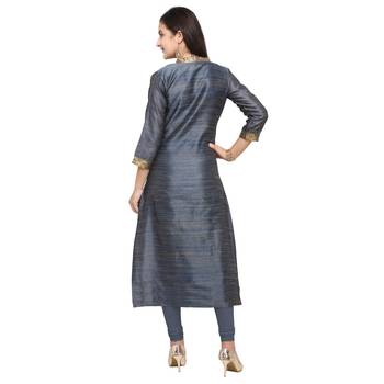 Grey woven cotton kurti 3