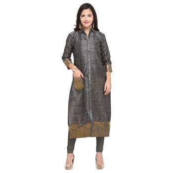 Grey woven cotton kurti 1