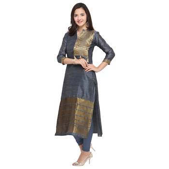 Grey woven cotton kurti 2