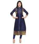 Navy-blue woven cotton kurti