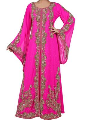 Pink georgette embroidered zari work islamic kaftans 1