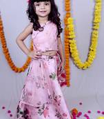 Pink printed cotton silk stitched lehenga