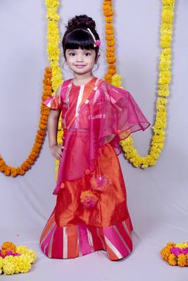 Pink printed
 cotton silk stitched lehenga 1